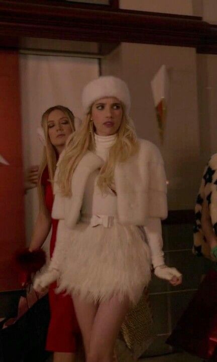 Chanel Oberlin: "Black Friday".                                                                                                                                                                                 More Chanel Oberlin Halloween Costume, Chanel Oberlin Outfit Style, Winter Pink Dress, Chanel Oberlin Aesthetic, Chanel Oberlin Closet, Scream Queens Aesthetic, Chanel Oberlin Outfit, Chanels Scream Queens Costume, Chanel Scream Queens Aesthetic