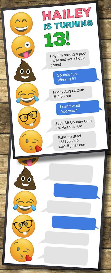 Emoji Birthday Invitations Free Printable Template. Free printable Emoji party invitations template. Easy DIY Emoji party. Easy teenage girl party invites. Emoji Party Invitations, Emoji Invitations, Emoji Birthday Invitations, Party Emoji, Birthday Party Invitations Free, Princess Invitation, Emoji Birthday Party, Birthday Invitations Diy, Invitations Template