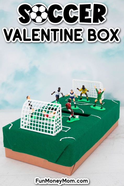 This  easy soccer valentine box is the perfect way for your kids to collect their school valentines. The little soccer stars in your house will absolutely love it! School Valentines, Printable Valentines Day Cards, Creative Kids Crafts, Valentine Day Boxes, Valentines Printables Free, Soccer Stars, Valentines School, Valentine Box, Soccer Fans