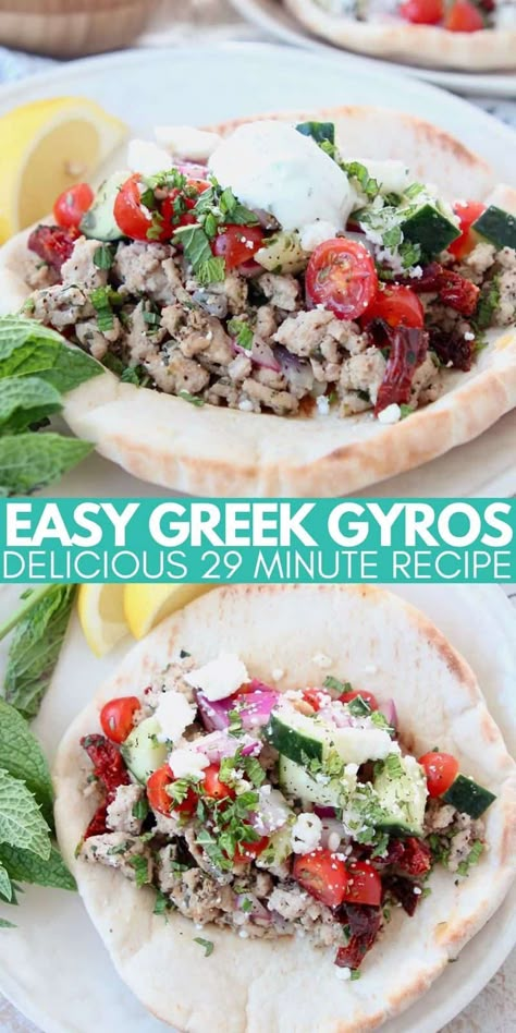 Turkey Gyro Recipe, Ground Beef Gyros Recipe, Turkey Gyros, Greek Tacos, Vertical Rotisserie, Tuesday Recipes, Mediterranean Recipes Healthy, Greek Pita, Greek Gyros