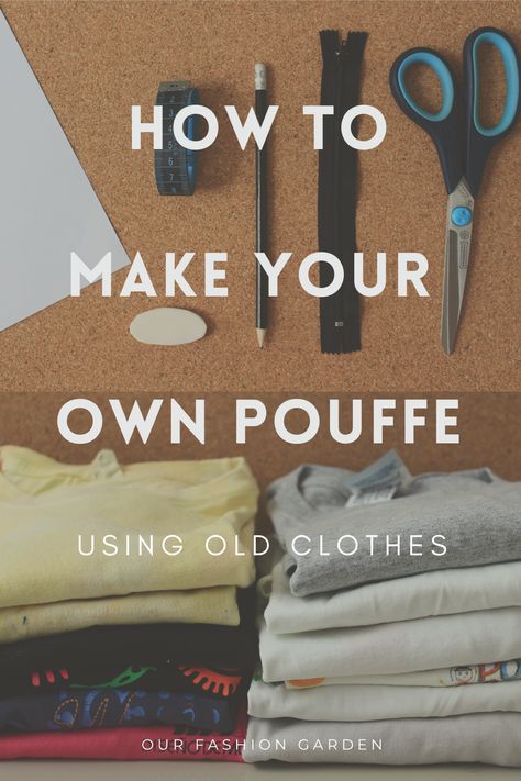 Diy Pillow Stuffing Ideas, Diy Pouffe How To Make, Pouffe Diy, Blanket From Old Clothes, How To Reuse Old Clothes, Diy Pouffe, Seat Cushions Diy, Pouf Diy, Diy Bean Bag Chair