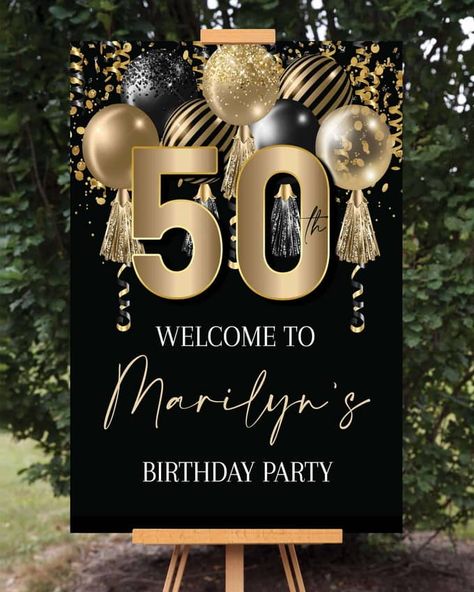 50th Birthday Welcome Sign Printable Template - Announce It! Decor Ideas For 50th Birthday Party, All Black 50th Birthday Party Ideas, 50tj Birthday Party Ideas For Men, 50birthday Party Ideas, 50th Birthday Poster Board Ideas, Winter 50th Birthday Party Ideas, Black And Gold 50th Birthday Ideas, 50th Bday Decoration Ideas, Men 50th Birthday Ideas