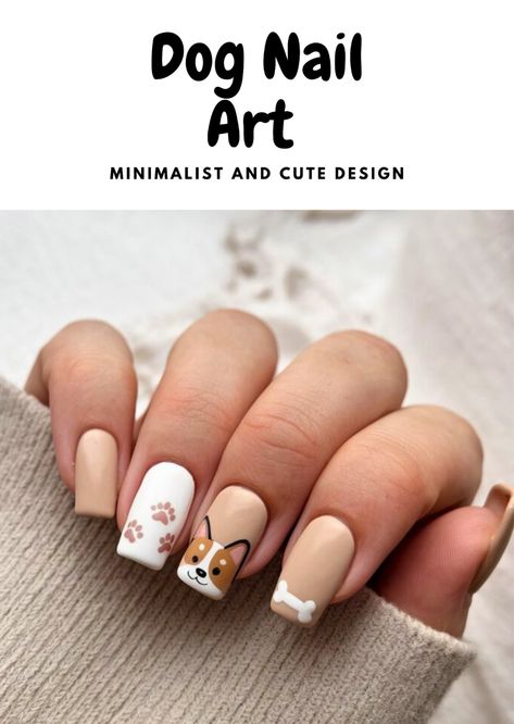 Show your love for dogs with this adorable nail art! Featuring a cute dog face, paw prints, and a bone accent, this minimalist design is perfect for dog lovers. Follow me for more fun nail art ideas! Dog Nail Art, Fun Nail Art, Dog Nails, Dog Face, Cool Nail Art, Paw Prints, Nail Art Ideas, Cute Dog, Fun Nails