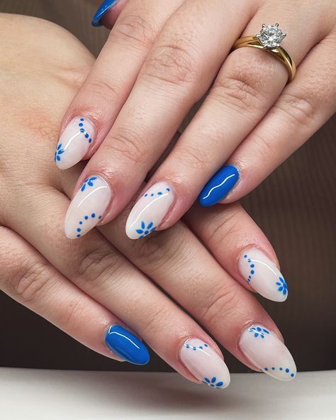 Milky white and this gorgeous blue 😍😍 #gel #gelnails #gelpolish #gelpolishnails #gelnail #gelmanicure #naturalnails #nailartfun #nails #nailsofinstagram #nailstyle #nails💅 #naildesign #nailsnailsnails #nailsonfleek #nailsdesign #nailtech #nailinspo #nailsbyangex #scarborough #scarboroughqldnails Milky White And Blue Nails, White And Blue Nails, Milky Nails, Blue Gel, Sky Color, Milky White, Gel Manicure, Nails On Fleek, Blue Nails