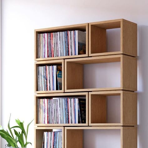 Box Bookshelf, Bookshelves For Small Spaces, Bookshelves In Living Room, Chicago Design, Bookshelf Design, Vinyl Record Storage, Vinyl Storage, Wall Mounted Cabinet, Wood Furniture Diy