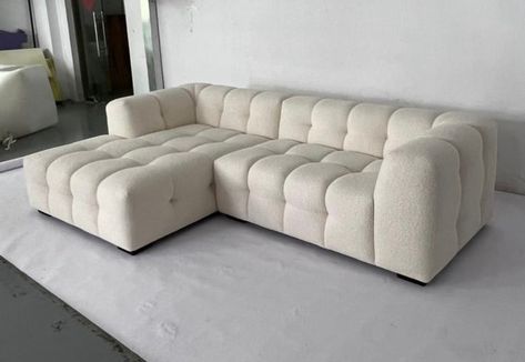 Boba sectional in white fluffy boucle. I’m stock waiting for you to click the button. Can be shipped or delivered next day. link in bio Stylish Sofa Bed, Lounge Chair Bedroom, Sectional With Chaise, Bedroom Cabinets, Sofa Size, Playroom Ideas, Tufted Cushion, Curved Sofa, Stylish Sofa