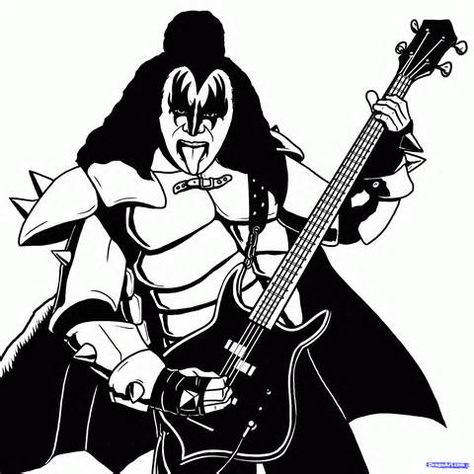 The Band Kiss - Free Coloring Pages Kiss Rock Band, Band Kiss, Kiss Band, Prints Design, Rock Band, Rock Painting, Free Coloring, To Draw, Guitar