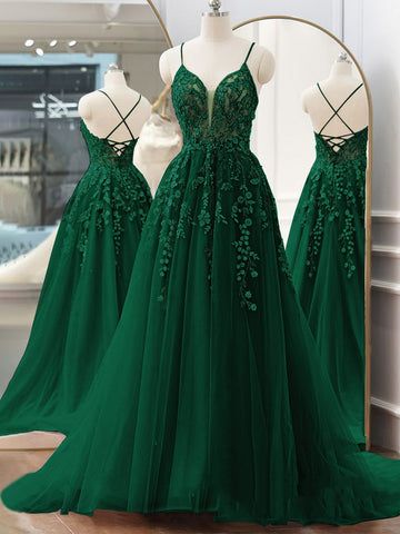 Green Prom Dresses, Robes Glamour, Green Evening Dress, Green Prom, Green Tulle, Tulle Sleeves, Lace Party Dresses, Lace Formal Dress, Long Prom Dresses