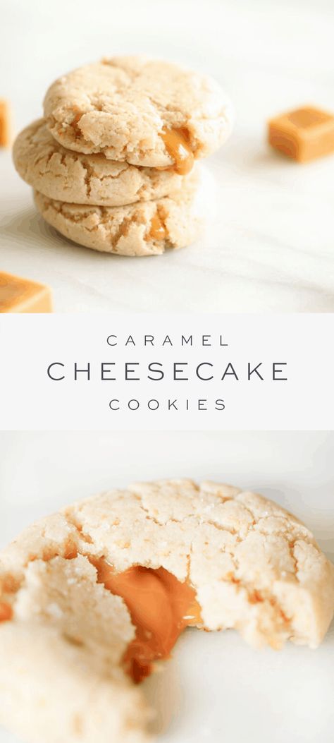 Butterscotch Cheesecake Cookies, Caramel Apple Cheesecake Cookies, Golden Girl Cheesecake Cookies, Desserts With Carmel, Unique Easy Cookies, Cookie Recipes Caramel, Caramel Baked Goods, Golden Girls Cheesecake Cookies, Recipes With Caramel Chips