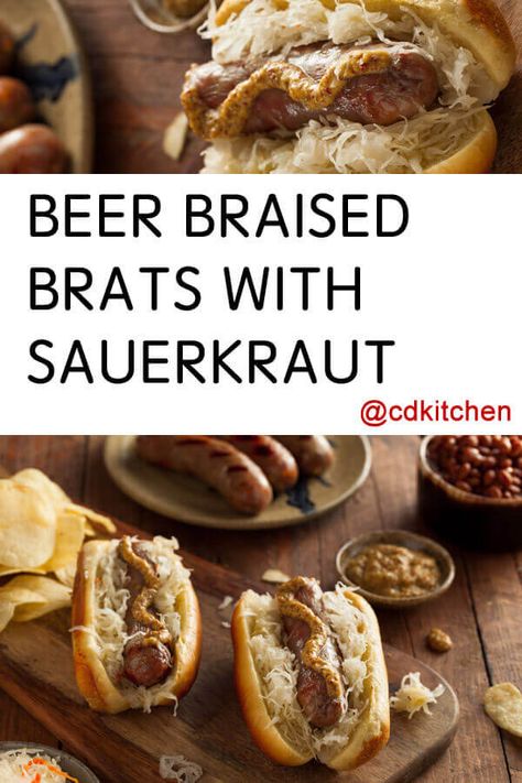 Brats With Sauerkraut, Brats And Sauerkraut, Best Grilled Burgers, Sauerkraut Meals, German Bratwurst, German Dinner, Beer Bratwurst, Brats Recipes, Bratwurst Recipes