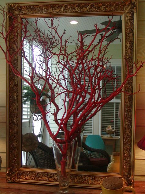 Sea Coral Decor, Manzanita Tree Centerpieces, Colourful Plants, Tree Fillers, Gift From The Sea, Lack Of Faith, Branch Centerpieces, Painted Branches, Manzanita Tree