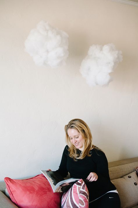 How to make clouds. (I think these would be awesome hanging over a BED) Making Clouds, Boy Room Bedding, Floating Clouds, How To Make Clouds, Airplane Baby Shower, Cloud Decoration, Diy Clouds, Airplane Baby, Ceiling Murals