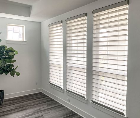 Effortlessly manage light and privacy at the same time. Silhouette® Window Shadings have unique S-shaped vanes that float between two sheer panels to beautifully diffuse the light into your room and, when the vanes are tilted, lets you block the outside world's view into your home. (Designer: Noa Simmons) #DECOwindowfashions #hunterdouglas #windowtreatments Sheer Shades, Hunter Douglas, Custom Drapes, Window Styles, Window Coverings, Shutters, Window Treatments, Blinds, Float