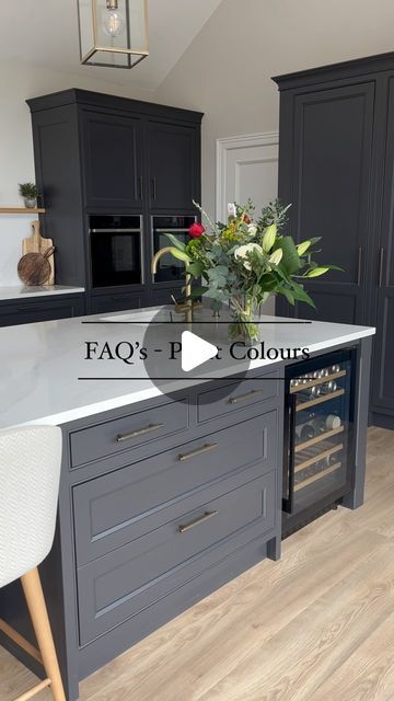 Nuala Gorham on Instagram: "FAQ’s answered - kitchen paint colours 🎨 I feel like I’ve said this in many posts, comment sections, stories and highlights but I still get asked what our kitchen colour is. It’s Bone Black by Zoffany and I have to credit @sarahlouiseinteriors for this one as I discovered it on her page. Out wall colour is colour matched to Subtle by Colourtrend. Our doors, skirting and architrave is Flint by Little Greene and that recommendation came from @geri_designs recommendations on here also. #kitchen #kitchendesign #selfbuildireland #selfbuild" Dark Grey Kitchen Cabinets Paint Colors, Dark Grey Kitchen Ideas, Geri Designs, Kitchen Paint Colours, Skirting And Architrave, Symphony Kitchen, Dark Grey Kitchen Cabinets, Colourtrend Paint, Porter Paint