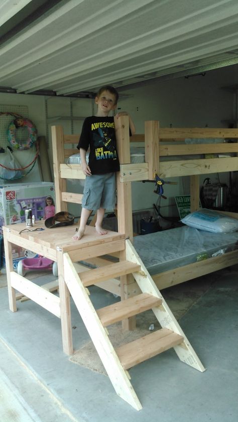 Camp Loft Bed, Loft Bed Design, Bunk Bed Ideas Diy, Bunk Beds Small Room, Bed With Stairs, Bed Design Ideas, Diy Bunk Bed, Cozy Loft, Bunk Beds With Stairs