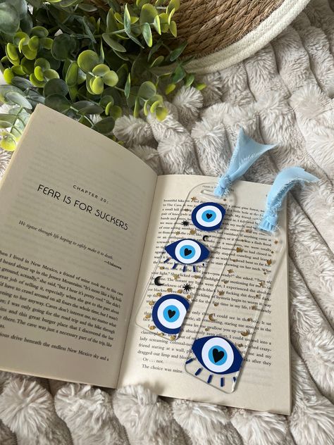 Evil eye bookmark 🧿 Evil Eye Journal, Evil Eye Bookmark, Evil Eye Journal Page, Evil Eye Bookmark Painting, Spiritual Bookmarks, Resin Bookmark Packaging, Small Bookmark, Custom Bookmarks, Blue Evil Eye