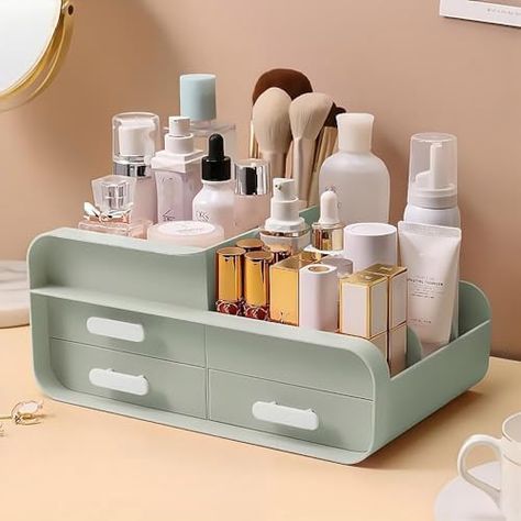 Makeup Organiser Cosmetic Storage Box, Make up Organizer Dressing Table Plastic Cosmetics Holder with Drawer - Large Countertop Vanity Cosmetic Stand Containers for Beauty Skincare Jewellery, Green : Amazon.co.uk: Beauty Makeup Organiser, Makeup Containers, White Makeup, Makeup Holder, Make Up Organiser, Clean Makeup, Pink Makeup, Cosmetic Organizer, Organiser Box