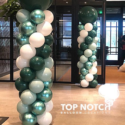 Green Tone balloons, Boston Consulting Group, Detroit Balloons, Michigan Balloons, grand opening Balloons Around Columns, Green And Gold Balloon Columns, Dark Green Balloon Garland, Pillar Balloon Decoration, Emerald Green Balloon Arch, Large Event Decor, Green Backdrop With Balloons, Green Balloon Backdrop, Emerald Green Balloon Decoration