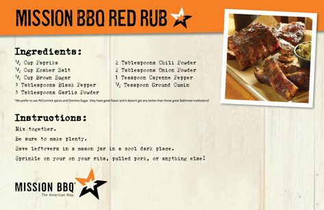 Red Rub Recipe - MISSION BBQ Mission Bbq, Mccormick Spices, Bbq Seasoning, Rub Recipes, Chocolate Cakes, Cayenne Peppers, Chili Powder, Onion Powder, Treat Recipe