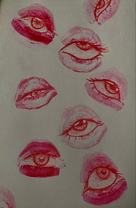 Drawing of eyes/ lipstick/ drawing/ Art inspo How To Draw Lipstick, Lipstick Sketch, Drawing Of Eyes, Lipstick Drawing, Lipstick Eyes, Kissing Drawing, Kiss Painting, Stick Drawings, Kiss Art