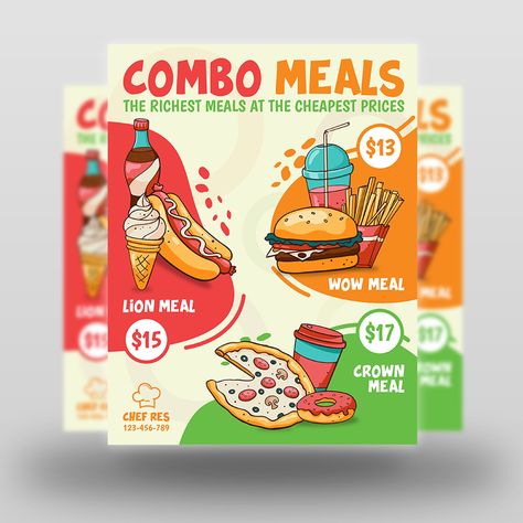 Boost your company's sales and attract new customers! Combo Meals Flyer Template | Restaurant Flyer Template | Fast Food Flyer Template | Truck Food Flyer Template | PSD Form has been developed to boost your Ultimate Marketing Opportunity and solid brand/product awareness and promotion! Perfect for large and small businesses, packed with well-studied content with actual marketing copy! This is not a Mock-up 1 Zip file Photoshop file with help file.... Fast Food Flyer, Marketing Copy, Template Restaurant, Food Videography, Food Flyer, Healthy Restaurant, Restaurant Flyer, Food Restaurant, Food Design