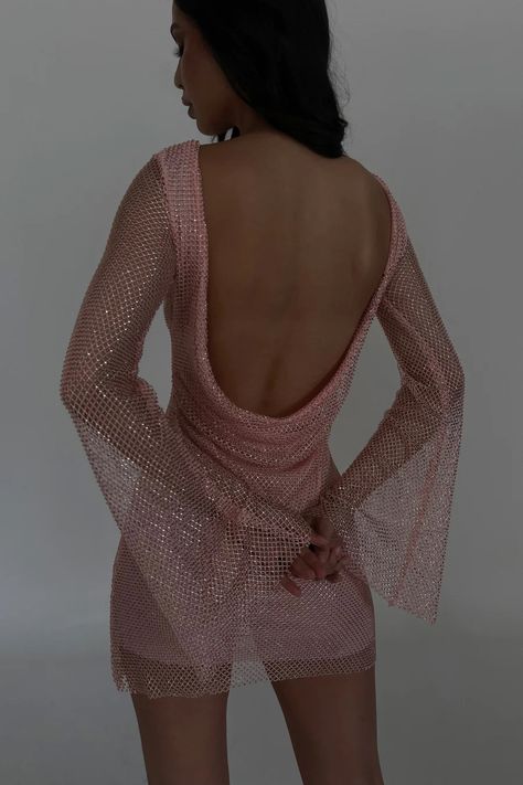 Lyrical Poetry, Crystal Fabric, Perfect Birthday Dress, Mesh Mini Dress, Flare Sleeve Dress, Looks Party, Foto Baby, Beige Dresses, Mesh Sleeves