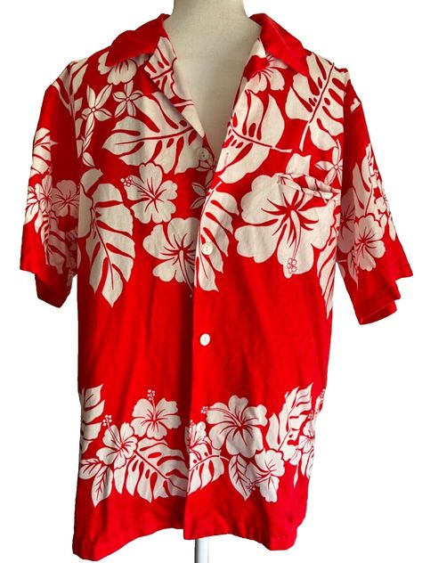 Get ready to embrace the tropical vibes with this WALTAH CLARKE L button-down shirt. The red shirt features a beautiful floral pattern, collared neckline, and short sleeves, making it perfect for any occasion, whether it's a casual day out or a party. The lightweight cotton material makes it suitable for all seasons and is machine washable for easy maintenance. This regular-fit shirt has a button-down collar style, button closure, and pockets for added convenience. The shirt is ideal for those who love Hawaiian, tropical, and island themes and is perfect for men who want to add a touch of fun to their wardrobe. This shirt is a must-have for anyone who loves fashion and wants to make a statement. Length 29”, 19” shoulder, 24” underarm, 23” waist, 23” hem, 10” sleeve Flower Shirts For Men, Hawaiian Shirt Aesthetic Men, Patterned Button Up, Hawaiian Shirt Outfit Mens, White Button Down Short Sleeve, Red Hawaiian Shirt, Hawaiian Shirt Outfit, Button Down Short Sleeve, White Button Down