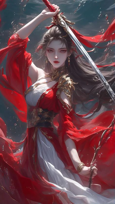 Female Swordsman, Princess Dress Red, Chinese Princess Dress, Hanfu Art, Chinese Princess, Fantasy Princess, Girls With Red Hair, Spirited Art