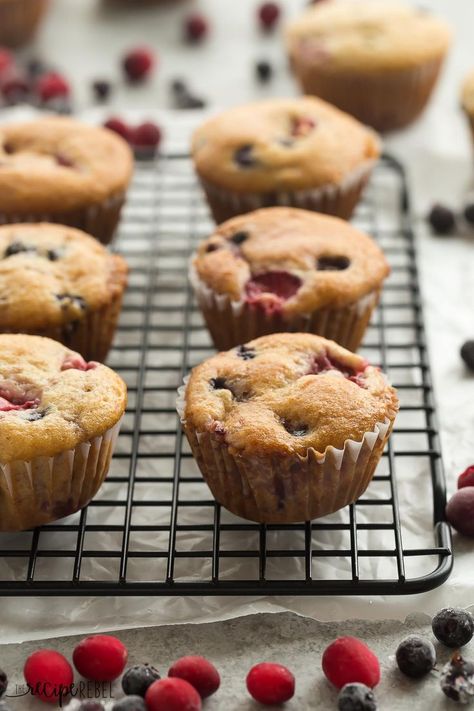 These Fruit Explosion Muffins are loaded with strawberries and blueberries (or any berries you want!) and have a strawberry jam surprise inside! They are made with whole wheat flour and sour cream makes them extra moist. Fruit Explosion Muffins Recipe, Fruit Explosion Muffins, Fruit Explosion, Fiber Muffin, Mcdonalds Recipes, Baking Items, Muffin Bread, Zucchini Muffins, Breakfast Sandwiches