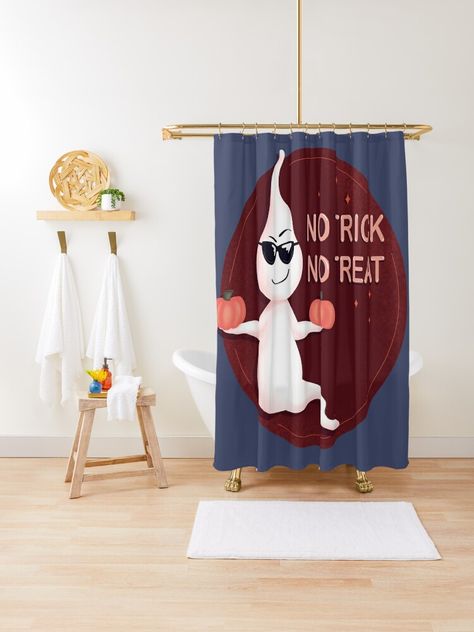 "No Trick No Treat bad boy Cool ghost with halloween pumpkins" Shower Curtain for Sale by expresivedesign | Redbubble Cool Ghost, Curtains For Sale, Designer Shower Curtains, Bad Boy, Halloween Ideas, Halloween Pumpkins, Shower Curtains, Pumpkins, Sell Your Art