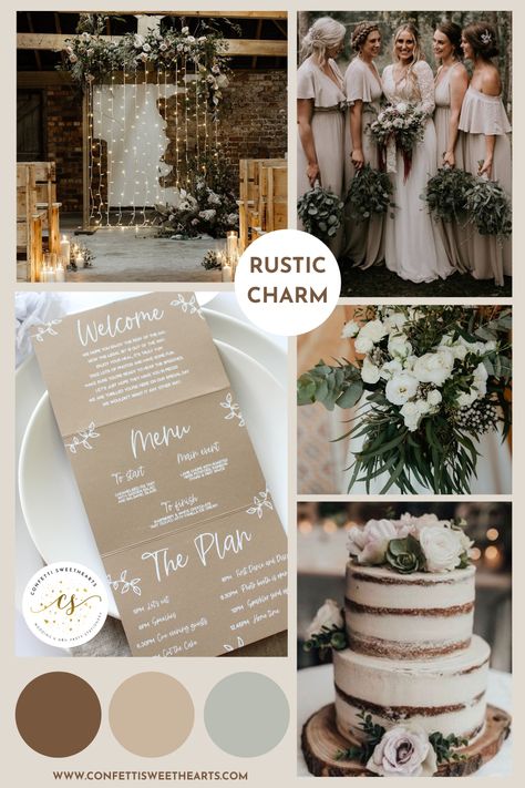 Wedding Palate Colors Fall, April Rustic Wedding, August Rustic Wedding, August Wedding Colors Rustic, Rustic Champagne Wedding, Soft Natural Wedding Dress, Outdoor Wedding Color Schemes, Rustic Neutral Wedding, Neutral Rustic Wedding