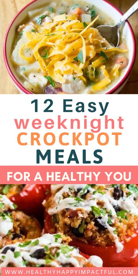 12 weeknight crockpot meals for a healthy you! Easy options to set it and forget it! Healthy dinners all week for families and pleasing meals for kids. Some budget-friendly, chicken, and beef ideas as well. #healthycrockpotmeals #weeknightdinners #crockpot #slowcooker #crockpotdinners Crockpot Dinners Healthy, Easy Crockpot Dinners, Crockpot Dishes, Health Dinner Recipes, Think Food, Healthy Crockpot, Crockpot Recipes Slow Cooker, Crockpot Meals, Dinner Recipes Crockpot