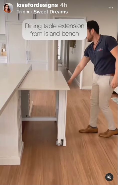 Kitchen Island With Table Extension Diy, Pull Out Dining Table From Island, Kitchen Appliances Layout, Foldable Furniture, Murphy Bed Diy, Kitchen Island Table, Diy Kitchen Renovation, Dream Kitchens Design, Diy Kitchen Storage