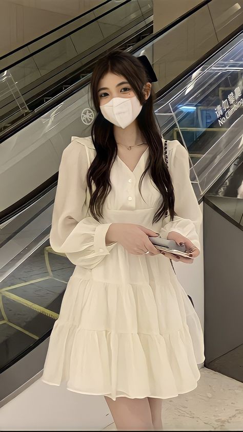 Korean Girl Fashion Casual, Cute Korean Outfits Dresses, Modest Vintage Dresses, Korean Girl Dress, Aesthetic Korean Fashion, Ootd Korean Style, Fashion Outfit Ideas, Aesthetic Korean, Korean Fashion Outfits