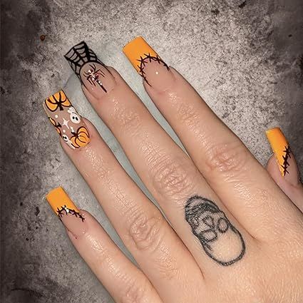 Halloween Manicure, Halloween Press On Nails, Y2k Nails, Nails For Women, Nail Forms, Halloween Nail Designs, Halloween Nail, Stick On Nails, Nails Short