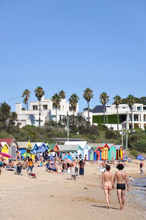 Brighton Beach in Melbourne, Victoria_ Australia Brighton Beach Melbourne, Australia Canberra, Melbourne Attractions, Beach Culture, Beautiful Australia, Beach Memories, Melbourne Suburbs, Historic Houses, Brighton Beach