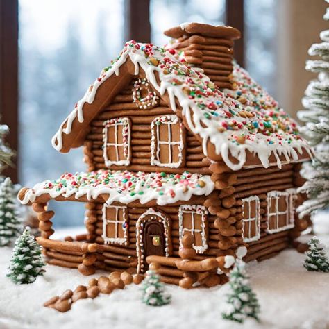 Log Cabin Gingerbread House, Best Gingerbread House Ideas, Cabin Gingerbread House, Unique Gingerbread House, The Best Gingerbread House, Best Gingerbread House, Hansel And Gretel House, Christmas Eve Games, Homemade Gingerbread House