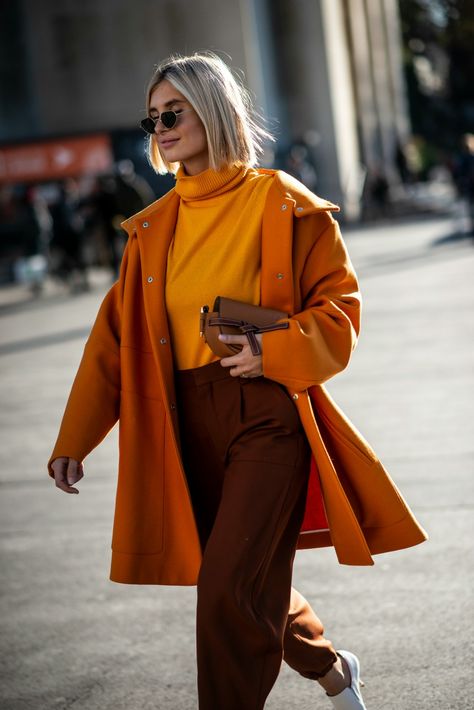 Pop Of Color Street Style, Vibrant Fall Outfits, Fall Colorfull Outfits, Color Block Fall Outfits, Classy Outfits Colorful, Bold Office Outfit, Cold Colors Outfit, Colourful Professional Outfit, Colourful Office Outfits