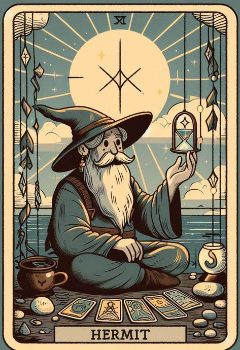 The Hermit - Tarot card meaning ⋆ Tarot Nova Hermit Tarot Card Art, The Hermit Tarot Card Art, Compassion Tattoo, Hermit Tarot Card Meaning, World At Night, The Hermit Tarot Card, Hermit Tarot, The World Tarot, The Hermit Tarot