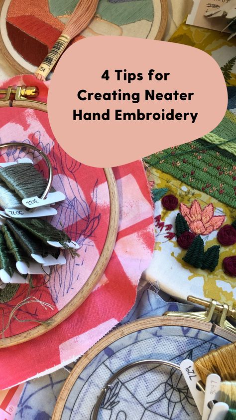 "How is your embroidery so neat?!" is often a question students ask me when looking over class samples. What they're really asking is how is the stitching so precise. I usually respond with something along the lines of practice. 

All handicrafts have a learning curve. It takes a while to figure out the different tools and materials as well as how to embroider the different stitches and what they should look like. This is why practice and patience are so important. Intro To Embroidery, How To Protect The Back Of Embroidery, Embroidery Essentials For Beginners, Teach Yourself Embroidery, How To Embroider Grass Hand Embroidery, Embroidery Practice, Different Tools, Visible Mending, Different Stitches