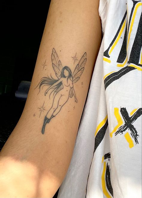 Fairy tattoo Anime Fairy Tattoo, Bad Fairy Tattoo, Flying Fairy Tattoo, Moon And Fairy Tattoo, Water Fairy Tattoo, Fairy Moon Tattoo, Fairy Dust Tattoo, Fairy Flower Tattoo, Moon Fairy Tattoo