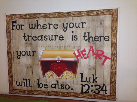 Where your treasure is your heart will be also Vbs Treasure Theme, Vbs Ocean Theme, Ocean Vbs, Treasures In Heaven, Church Bulletin Boards, Vbs Themes, Vbs 2024, Rock Beach, 2024 Ideas