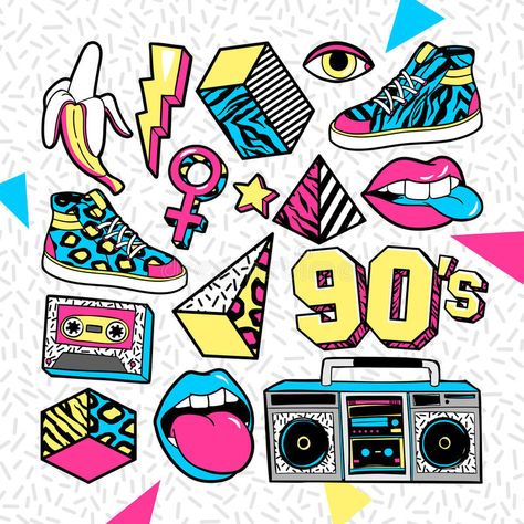 Maze Ideas, 90s Theme Party, 90s Art, Memphis Style, Tumblr Stickers, 90s Theme, Memphis Design, Desenho Tattoo, Wall Art Hanging