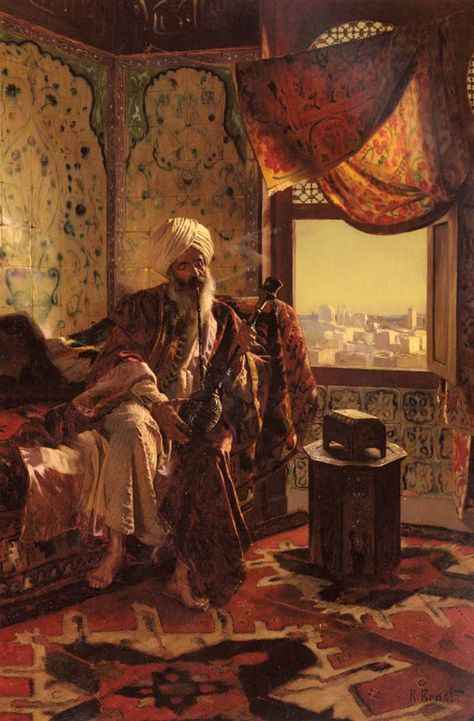 Smoking The Hookah - Rudolf Ernst Arabian Art, Arabic Art, Arabian Nights, Oil Painting Reproductions, Painting Reproductions, North Africa, Art Movement, Art Plastique, Islamic Art