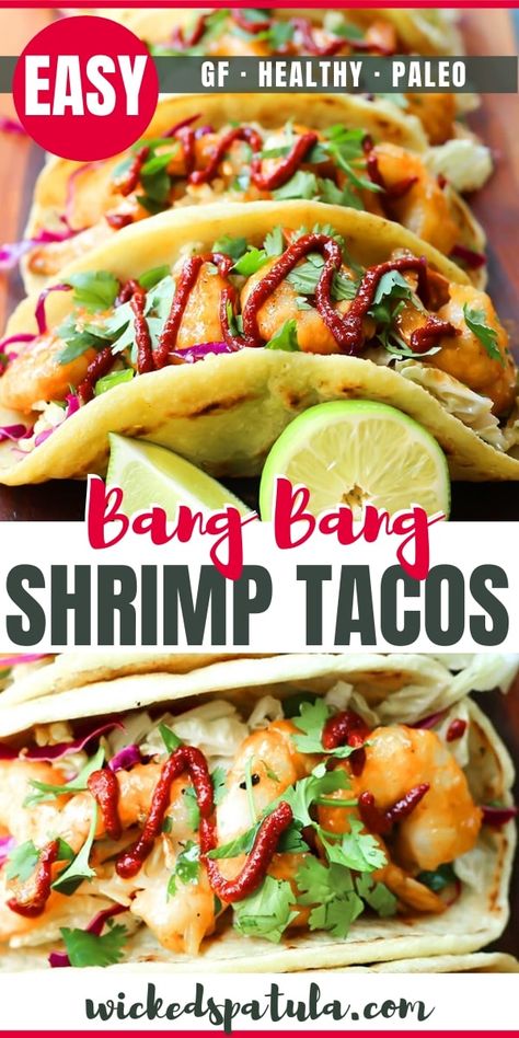 Korean Shrimp Tacos, Easy Bang Bang Shrimp, Bang Bang Shrimp Tacos, Shrimp Taco Sauce, Whole30 Chili, Shrimp Tacos Recipe, Paleo Tacos, Wahls Protocol, Shrimp Tacos Easy