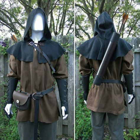 Medieval archer costume 8 piece set, by folkofthewood Medieval Cosplay Male, Archer Outfits Male, Medieval Costume Male, Male Ren Faire Costume, Archer Outfit, Archery Costume, Druid Costume, Archer Costume, Medieval Archer