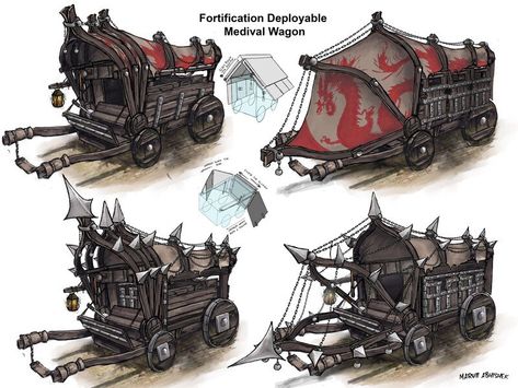 Fantasy Wagon Concept Art, Carriage Concept Art, Medieval Vehicle, Fantasy Wagon, Fantasy Transportation, Bike Camper, Story Maps, Dragon Wagon, Fantasy Cars