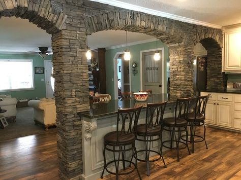 Stone Archway, Conifers Garden, Brick Arch, Affordable House Plans, Linear Fireplace, House Floor Design, Arch Interior, Kitchen Remodel Design, Stone Arch