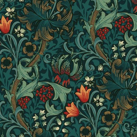 Based on the incredible design of renowned designer William Morris, this wallpaper is a fresh vibrant interpretation, check it out! Golden Lily Wallpaper, House Of Hackney Wallpaper, Chinoiserie Fabric, William Morris Wallpaper, Lily Wallpaper, House Of Hackney, British Interior, Morris Wallpapers, Large Scale Wallpaper