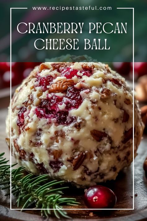 A festive and delicious appetizer perfect for holiday gatherings, this Cranberry Pecan Cheese Ball combines creamy cheese, sweet cranberries, and crunchy pecans, making it an ideal addition to any party platter. Holiday Cheese And Cracker Tray, Cranberry Pecan Cream Cheese Ball, Sweet Cheese Balls Recipe, Cranberry Pecan Cheeseball Recipes, Pecan Cheese Ball Recipes, Fruit Cheese Ball Recipes, Cheeseballs For Thanksgiving, Cranberry Cheese Ball Recipes Easy, Cranberry Cheeseball Recipes